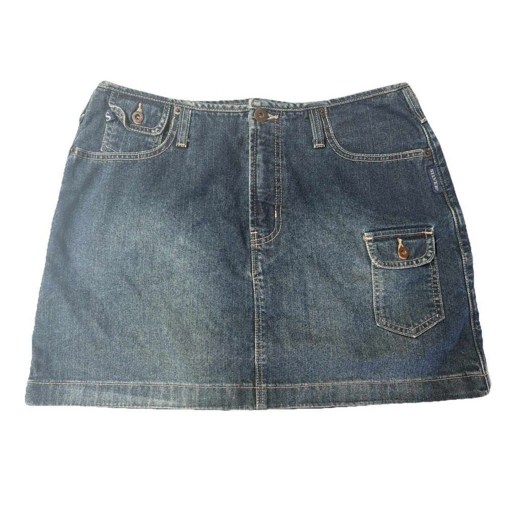 Vtg Silver Jeans Co Denim Mini Skirt 32 Y2K Utility Asymmetrical Made in Canada